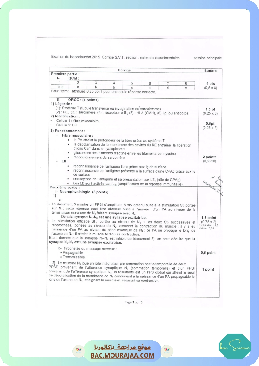 Corrigé principale svt Bac 2015 – Section science